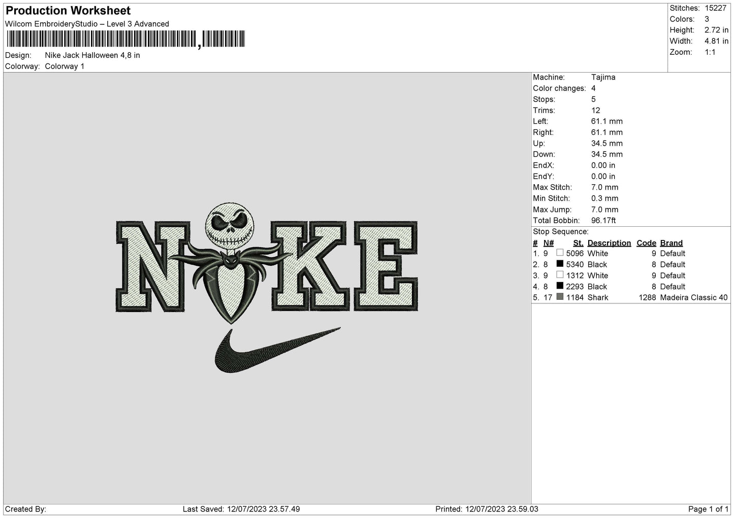 Nike Jack Halloween Embroidery File 6 sizes