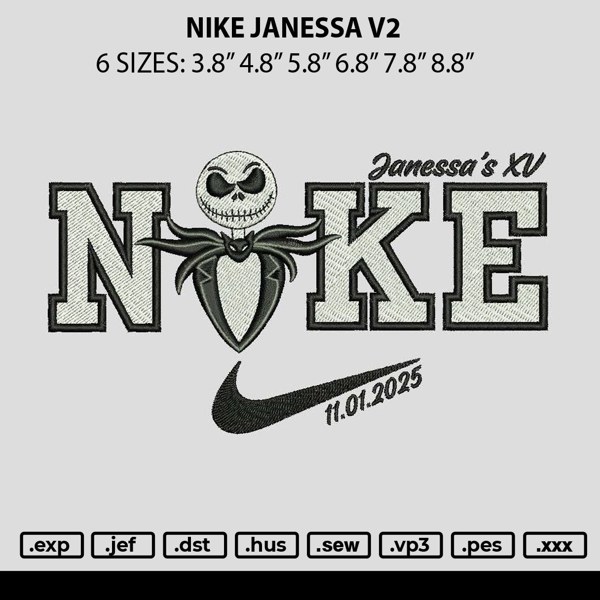 Nike Janessa V2 Embroidery File 6 sizes
