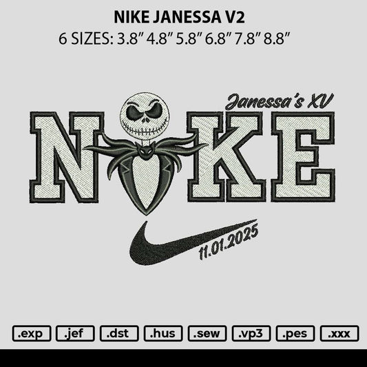 Nike Janessa V2 Embroidery File 6 sizes