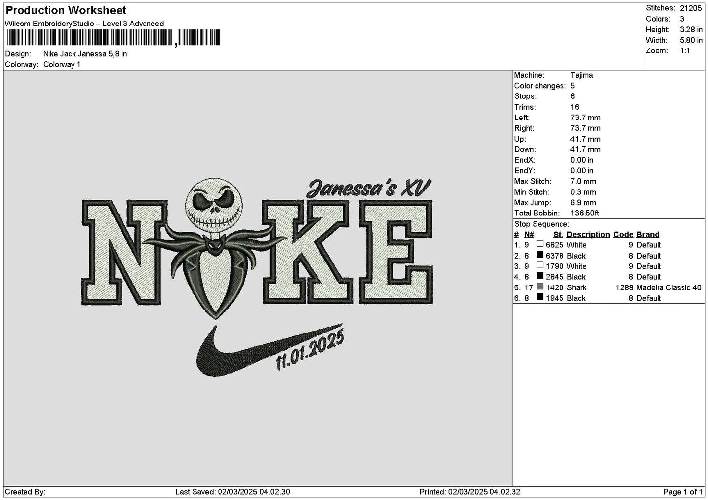 Nike Janessa V2 Embroidery File 6 sizes