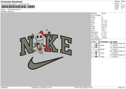 Nike Jack Xmas Embroidery File 6 sizes