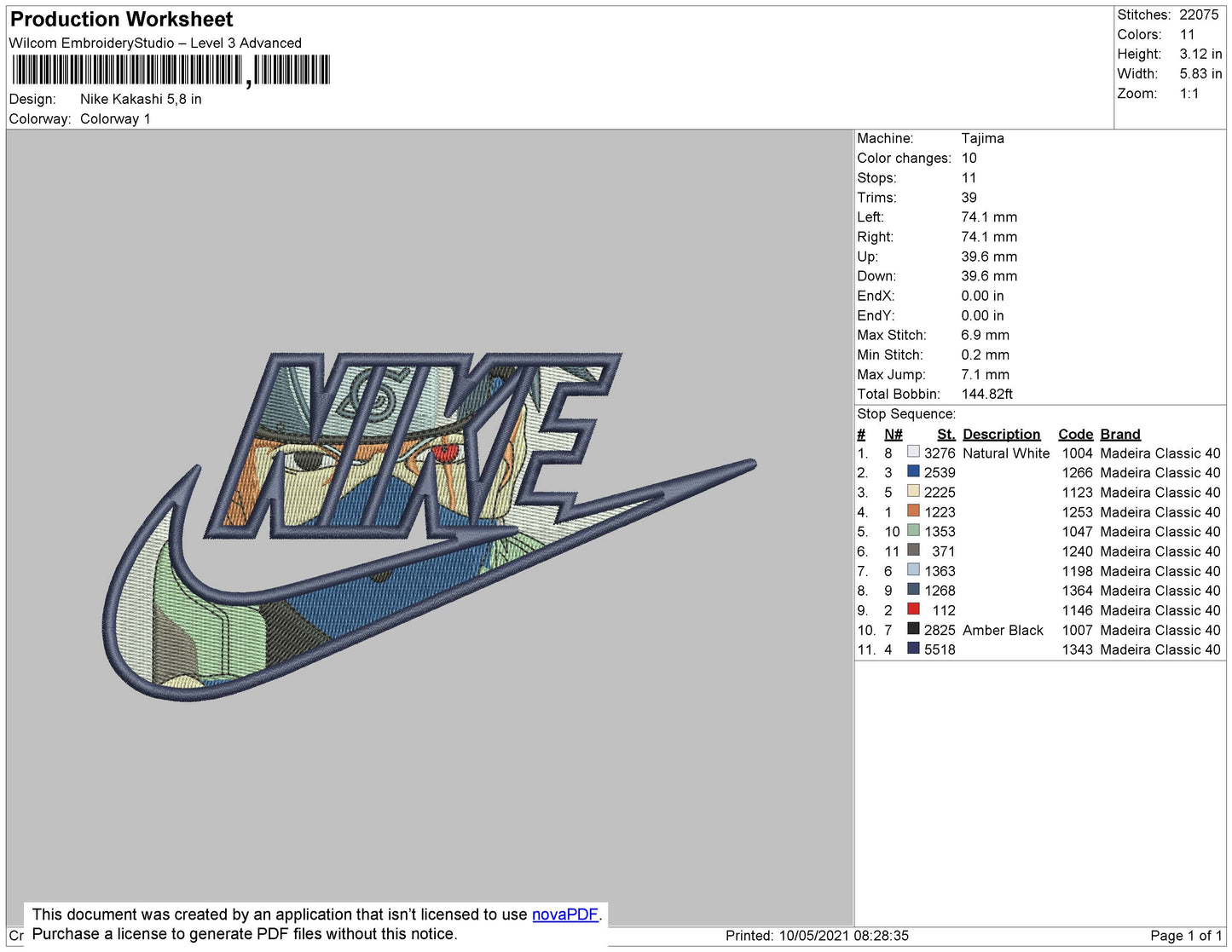 Nike Kakashi Embroidery File 7 size