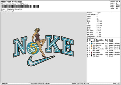 Nike Marilyn Embroidery File 6 sizes