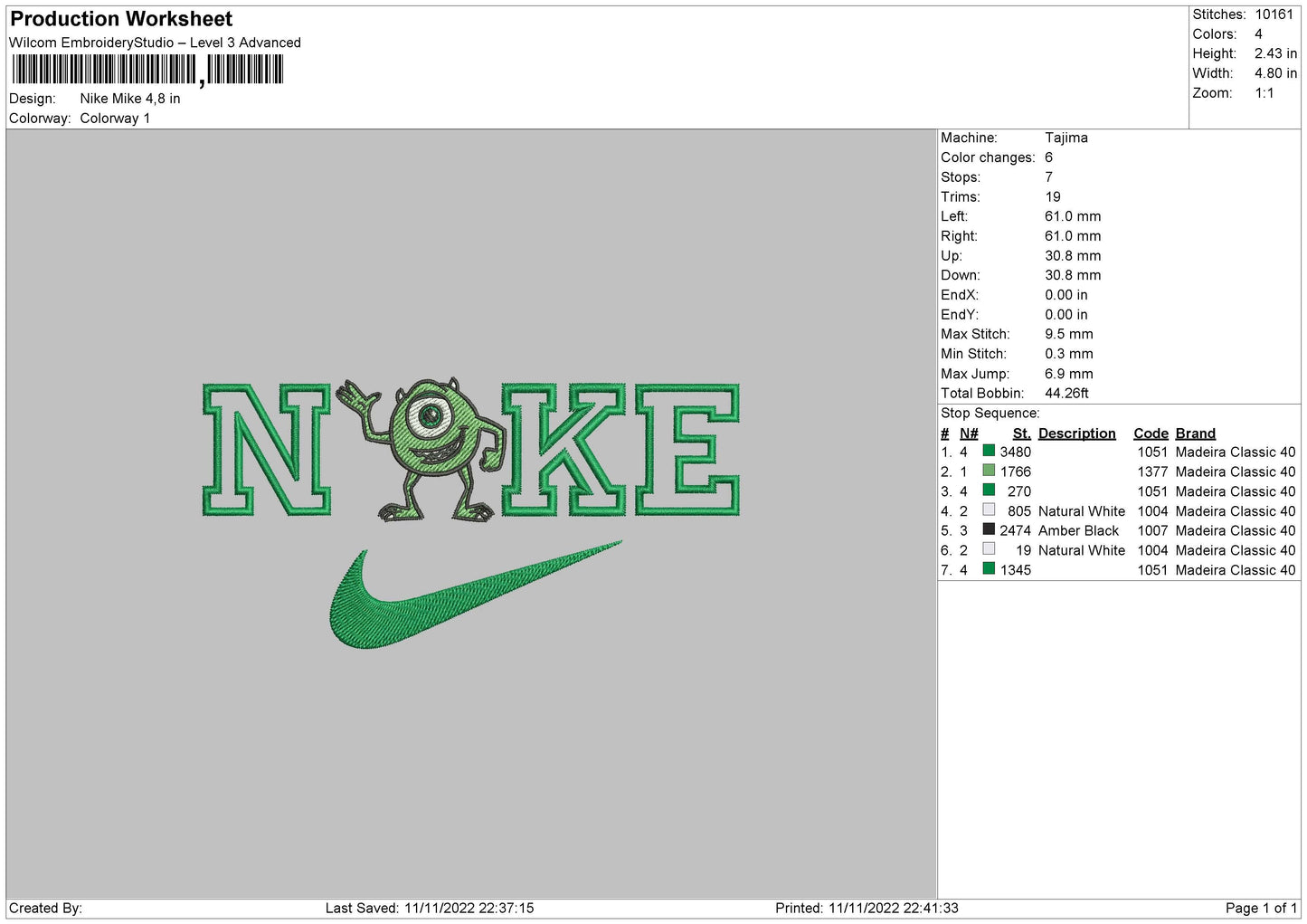 Nike Mike Embroidery File 6 sizes