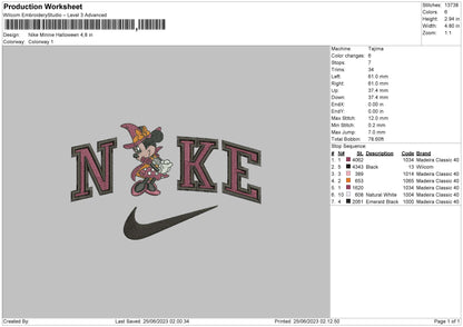 Nike Minnie Halloween Embroidery File 6 sizes