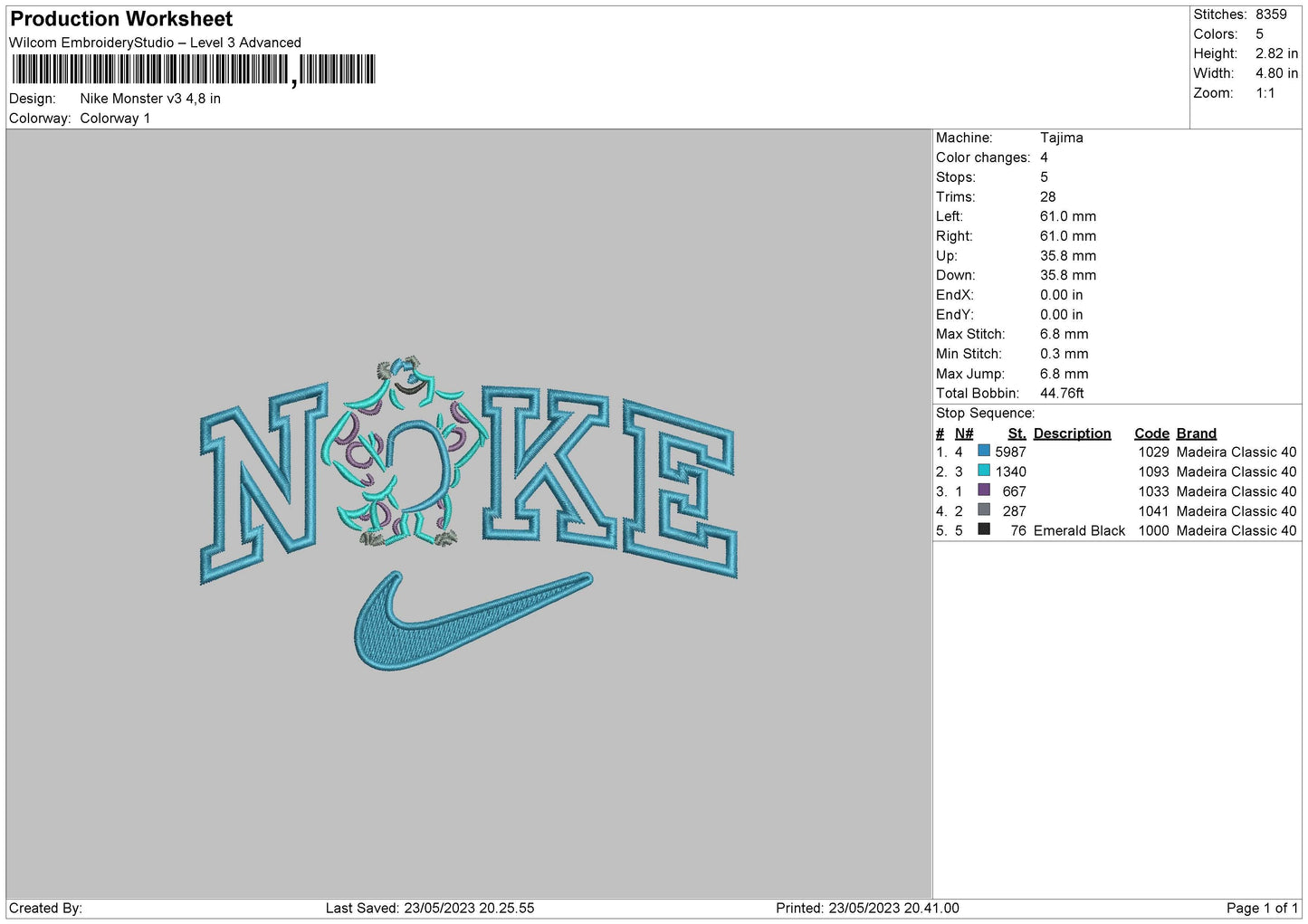 Nike Monster V3 Embroidery File 6 sizes