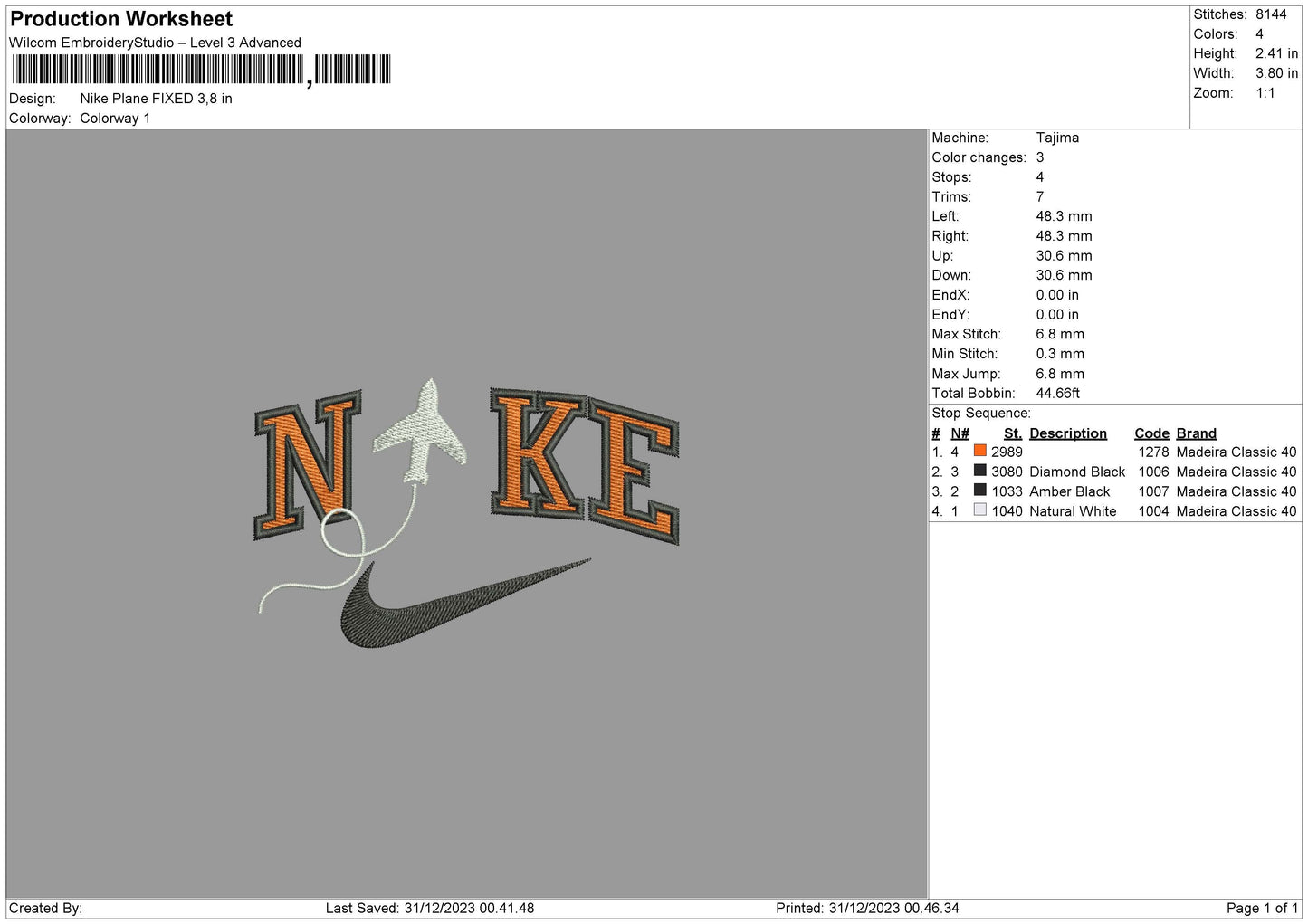 Nike Plane Embroidery File 6 sizes