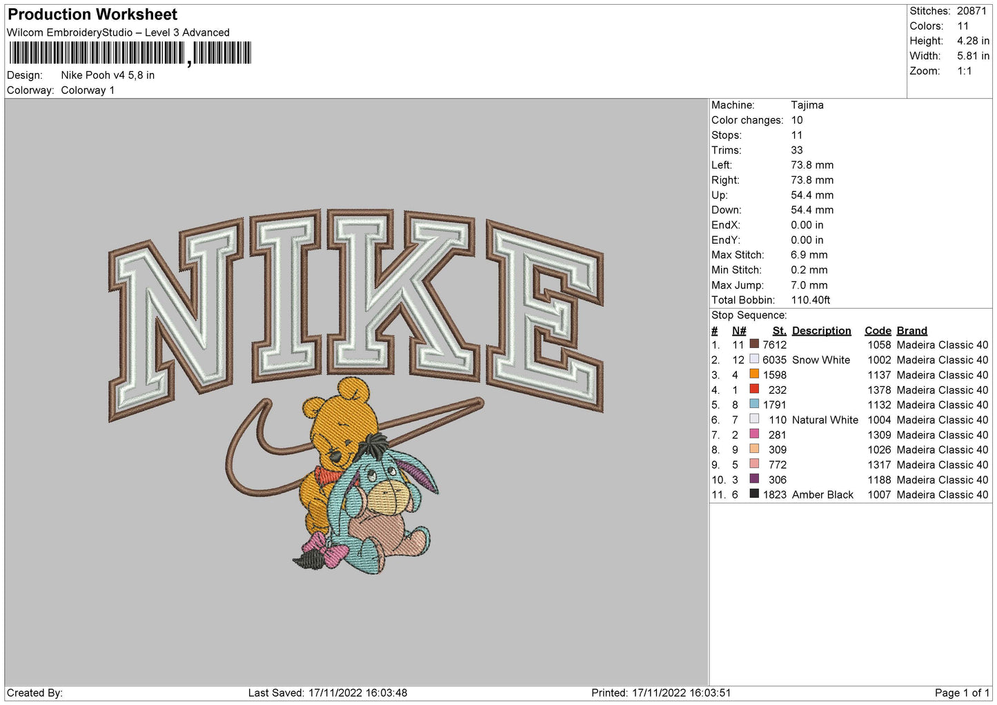 Nike Swoosh Pooh V4 Embroidery File 6 sizes