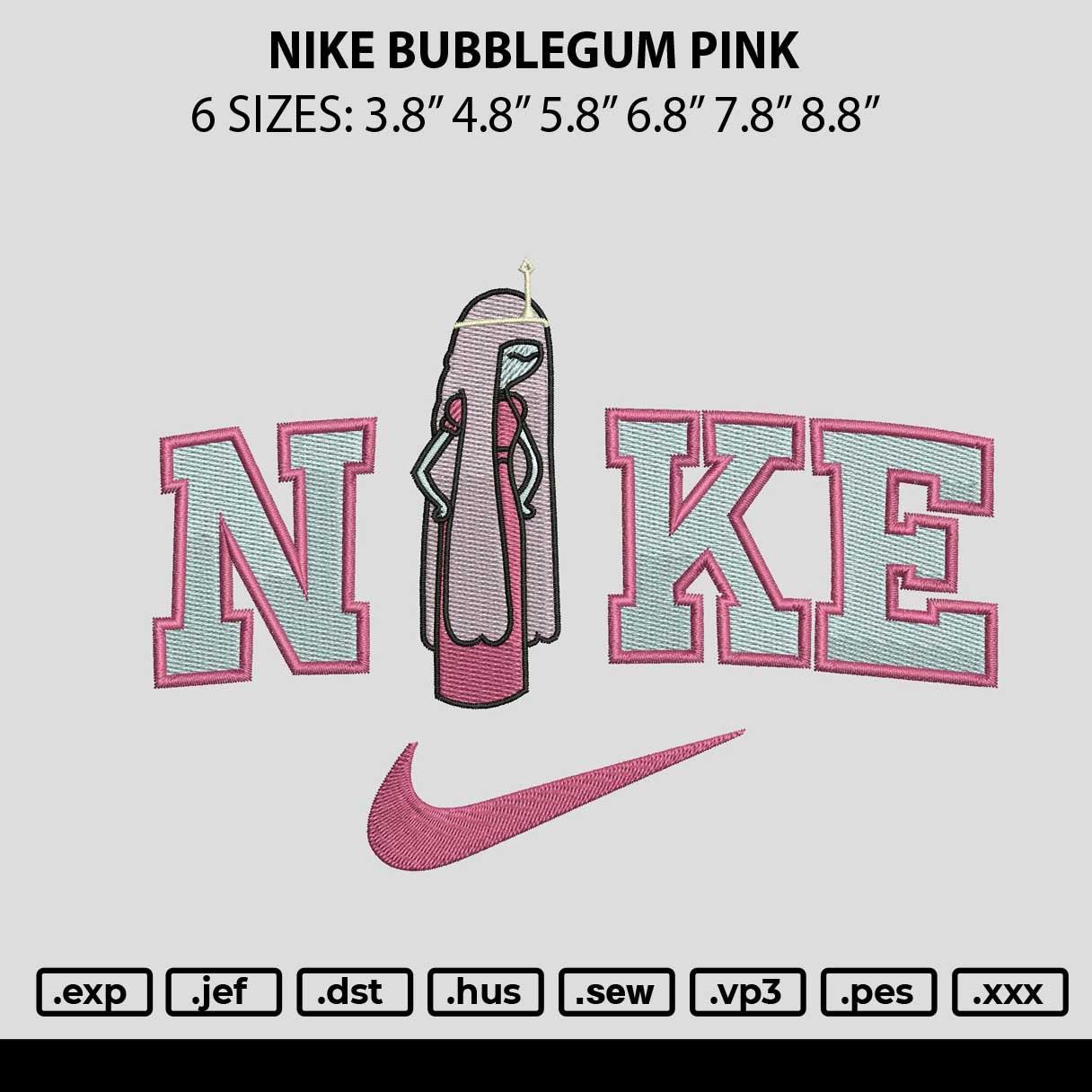 Nike Bubblegum Pink Embroidery File 6 sizes