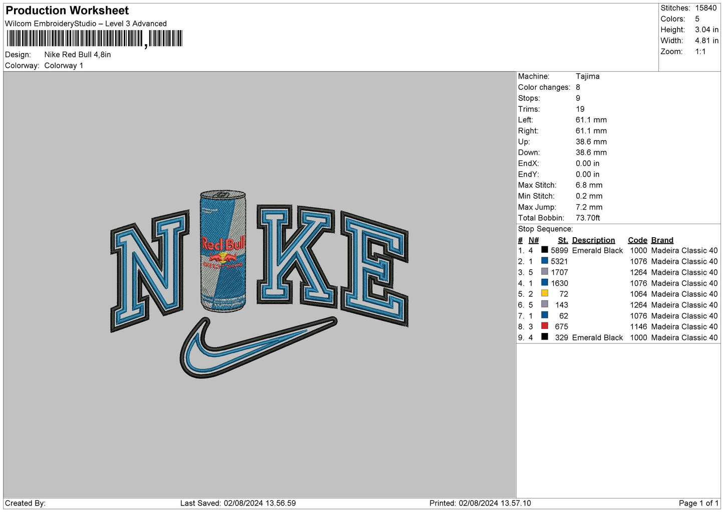 Nike Red Bull Embroidery File 6 sizes