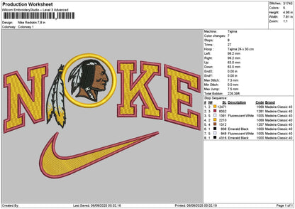 Nike Redskin Embroidery File 6 sizes