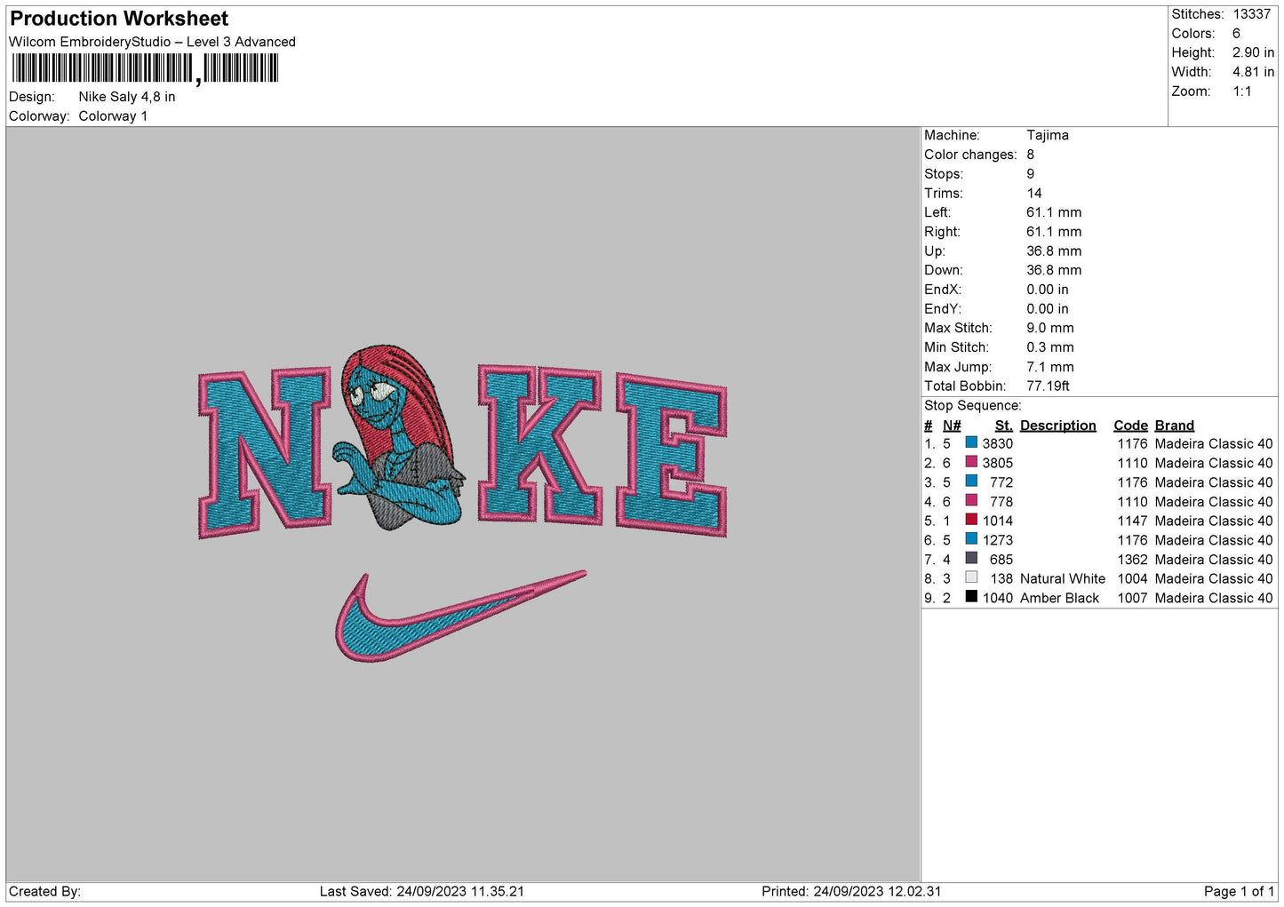Nike Saly Embroidery File 6 sizes