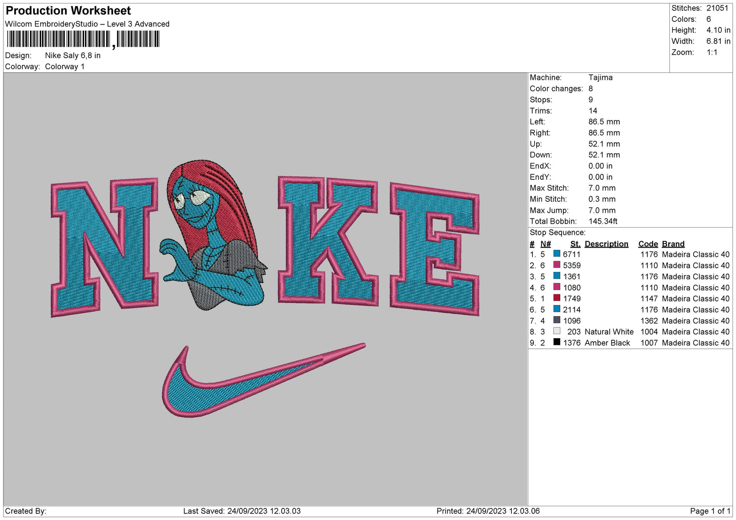 Nike Saly Embroidery File 6 sizes