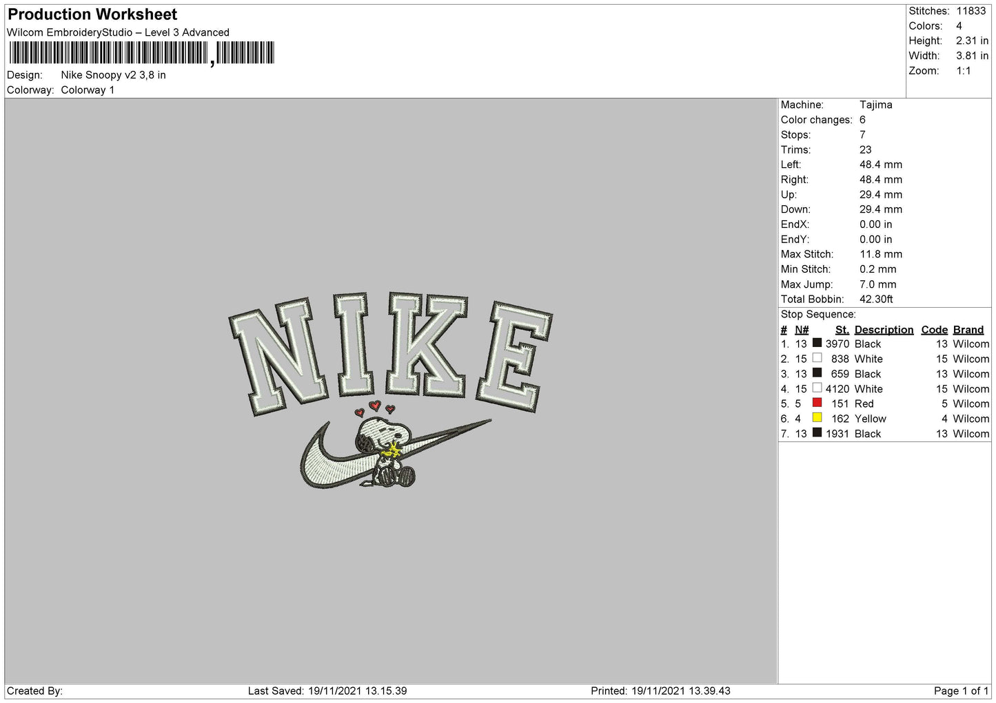 Nike Snoopy Embroidery File 4 size