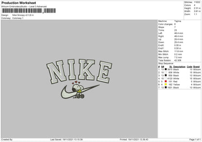 Nike Snoopy Embroidery File 4 size