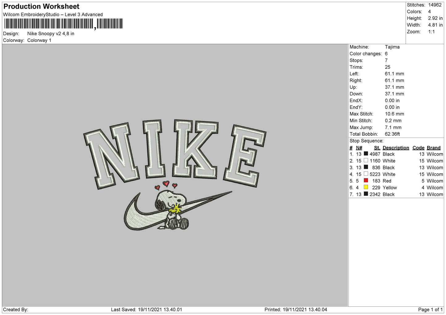 Nike Snoopy Embroidery File 4 size