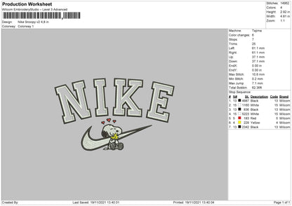 Nike Snoopy Embroidery File 4 size