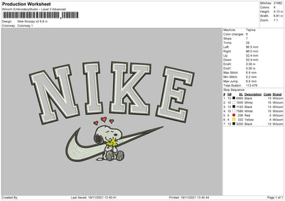 Nike Snoopy Embroidery File 4 size