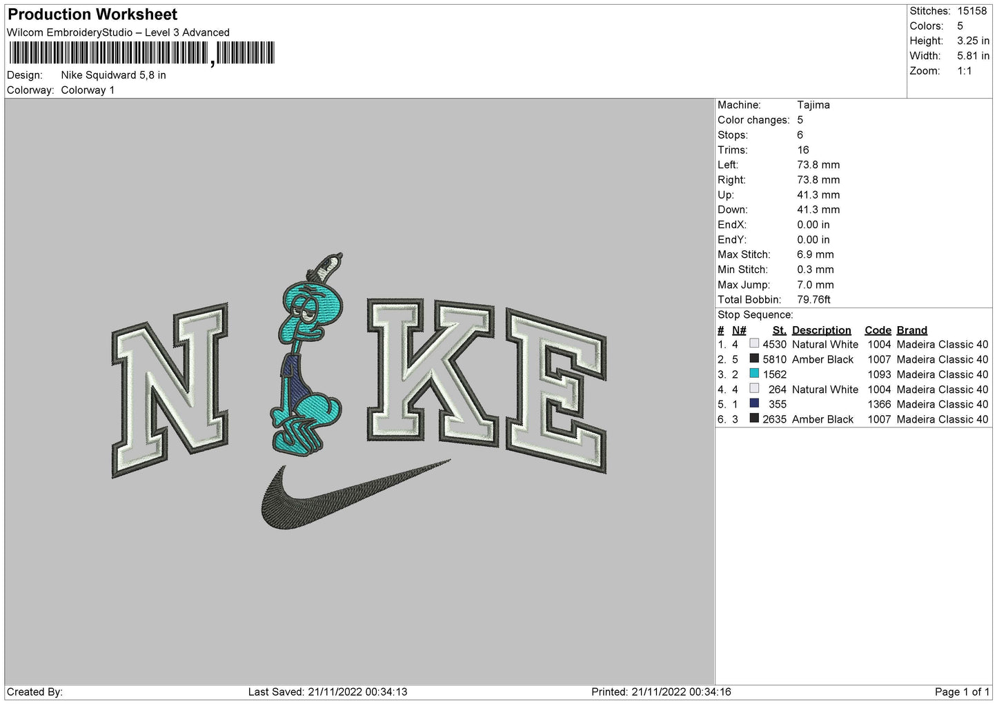 Nike Squidward 01 Embroidery File 6 sizes