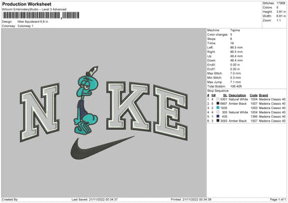 Nike Squidward 01 Embroidery File 6 sizes