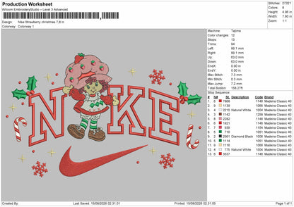 Nike Strawberry Xmas Embroidery Machine Design File 6 sizes