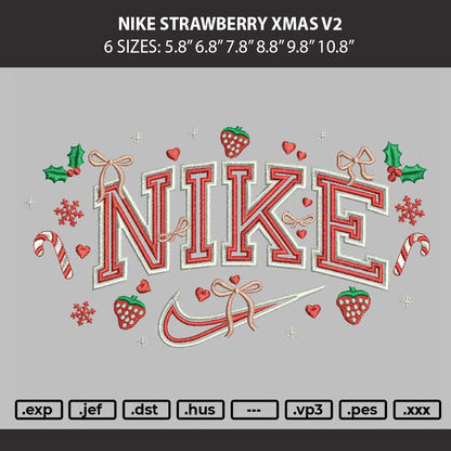 Nike Strawberry Xmas V2 Embroidery Machine Design File 6 sizes
