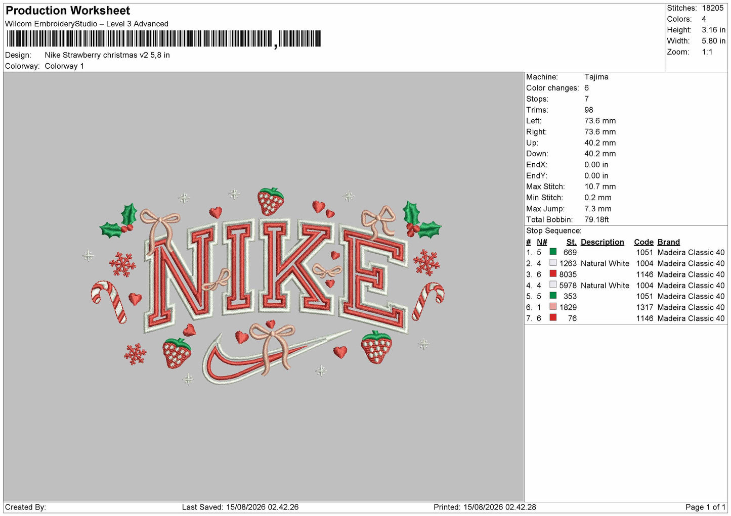 Nike Strawberry Xmas V2 Embroidery Machine Design File 6 sizes