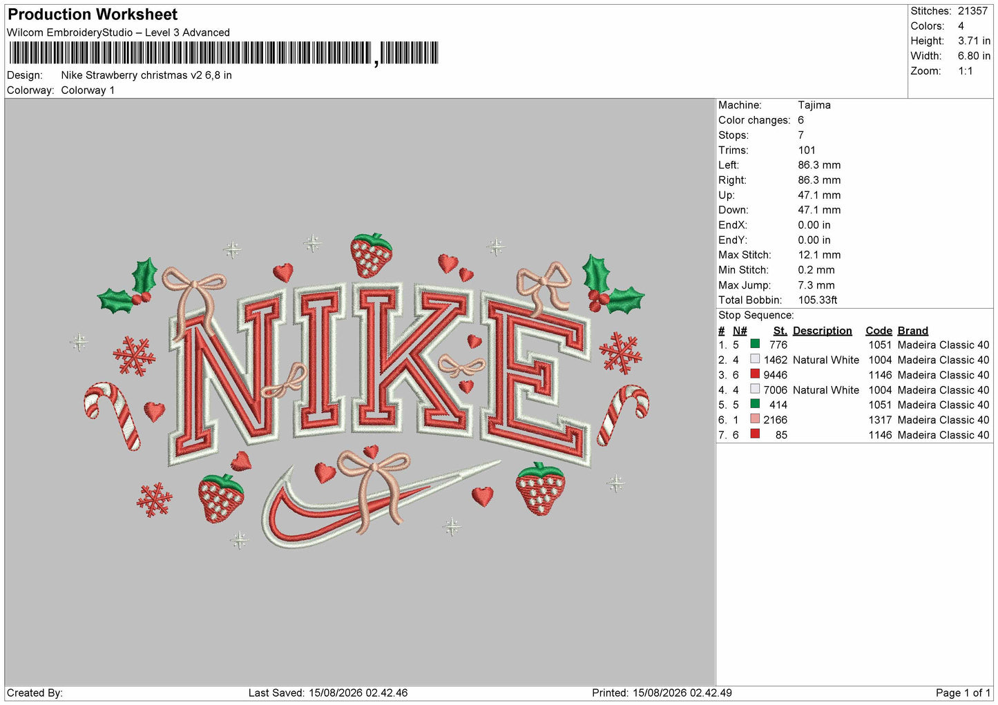 Nike Strawberry Xmas V2 Embroidery Machine Design File 6 sizes