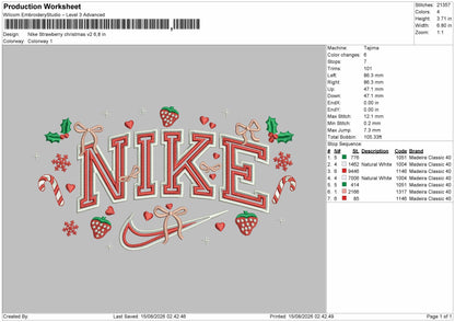 Nike Strawberry Xmas V2 Embroidery Machine Design File 6 sizes