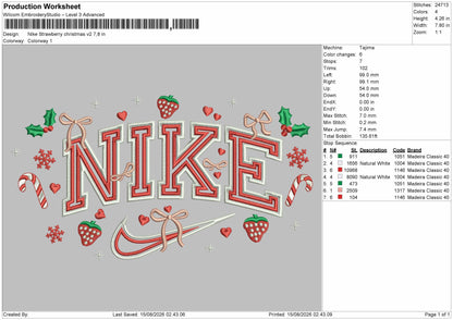 Nike Strawberry Xmas V2 Embroidery Machine Design File 6 sizes