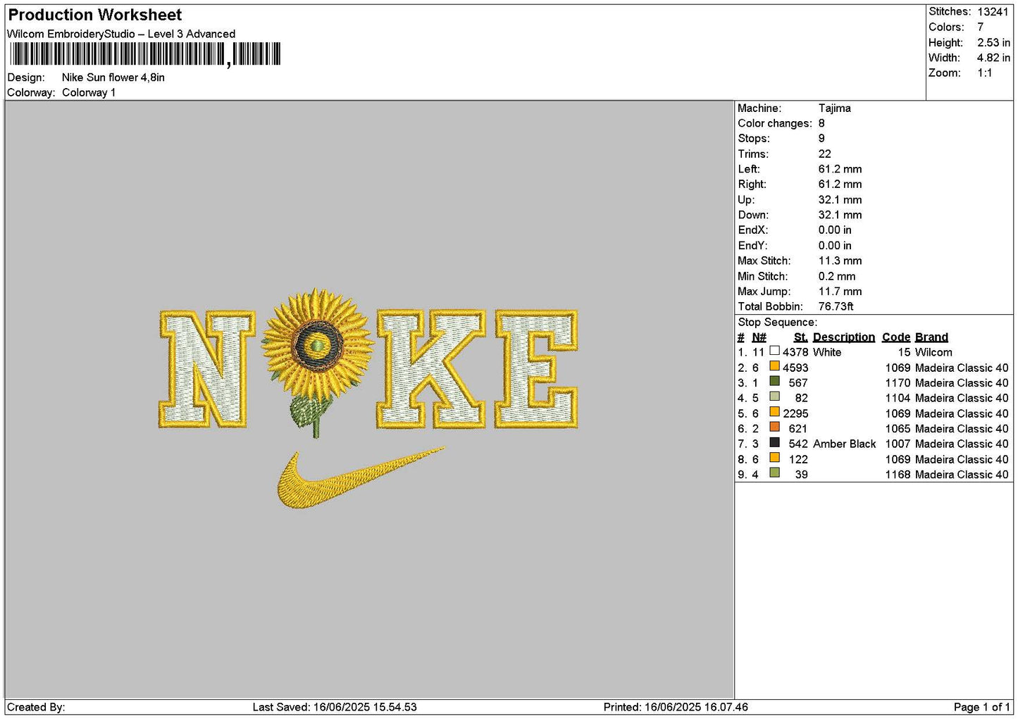 Nike Sun Flower 01 Embroidery File 6 sizes