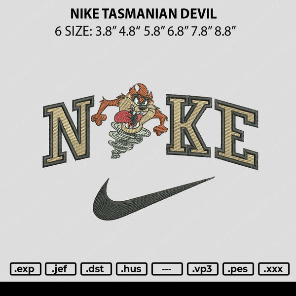 Nike Tasmanian Devil Embroidery File 6 sizes