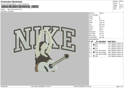 Nike Taylor Guitar Embroidery File 6 sizes