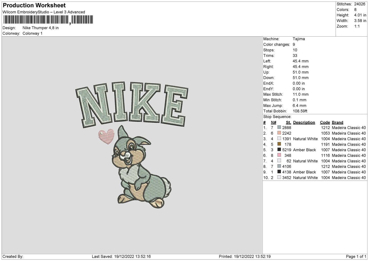 Nike Rabbit Love V1 Embroidery File 6 sizes