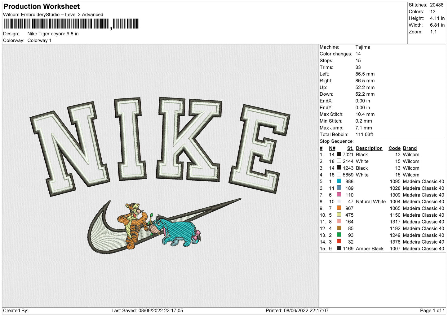 Nike Tiger Eeyore Embroidery File 4 size