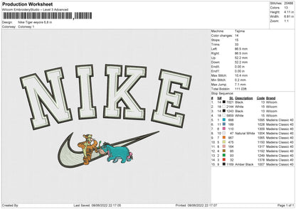Nike Tiger Eeyore Embroidery File 4 size