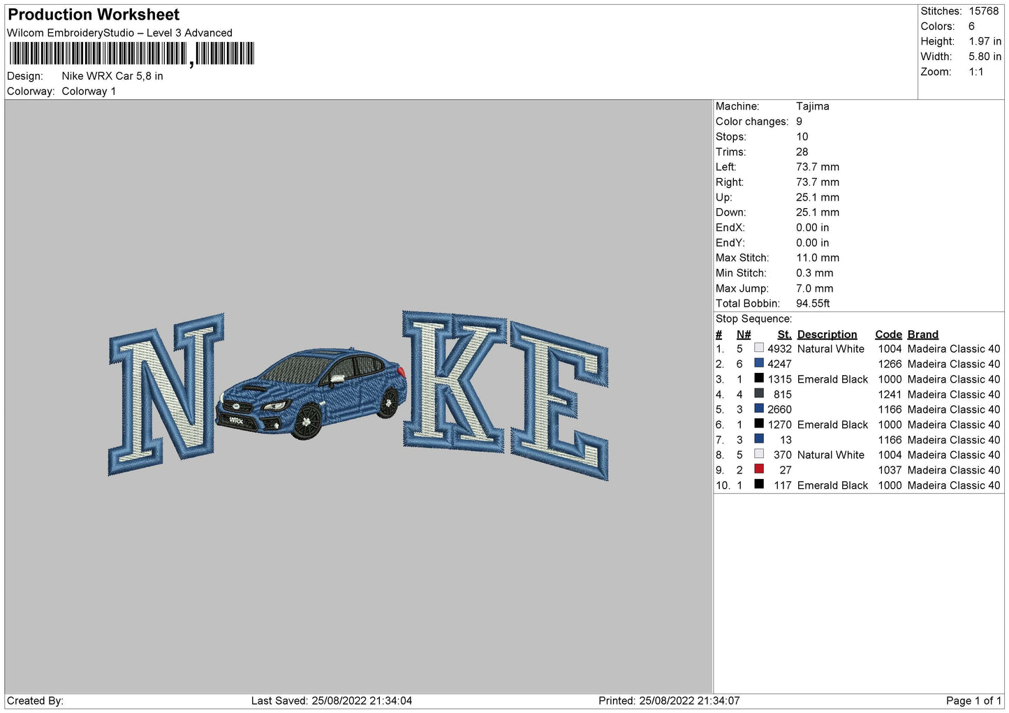Nike Wrx Car Embroidery File 5 sizes