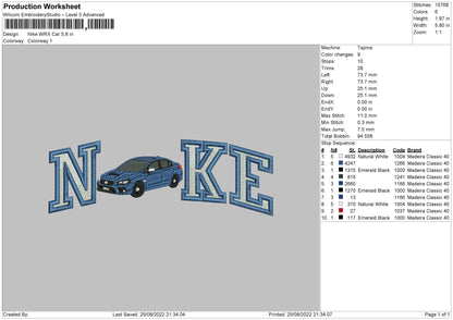 Nike Wrx Car Embroidery File 5 sizes