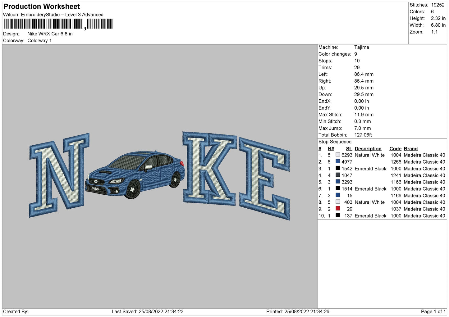 Nike Wrx Car Embroidery File 5 sizes