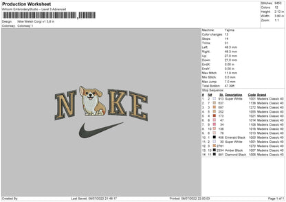 Nike Welsh Corgi V1 Embroidery File 4 sizes