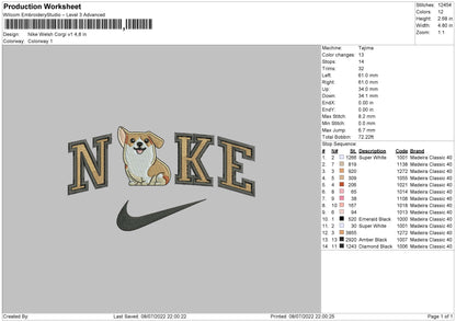 Nike Welsh Corgi V1 Embroidery File 4 sizes