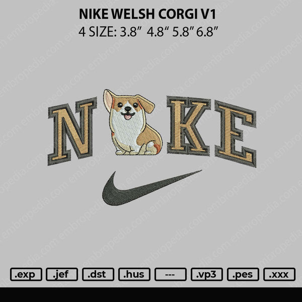 Nike Welsh Corgi V1 Embroidery File 4 sizes