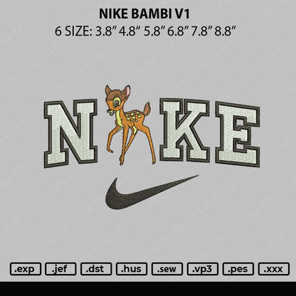 Nike Bambi V1 Embroidery File 6 sizes