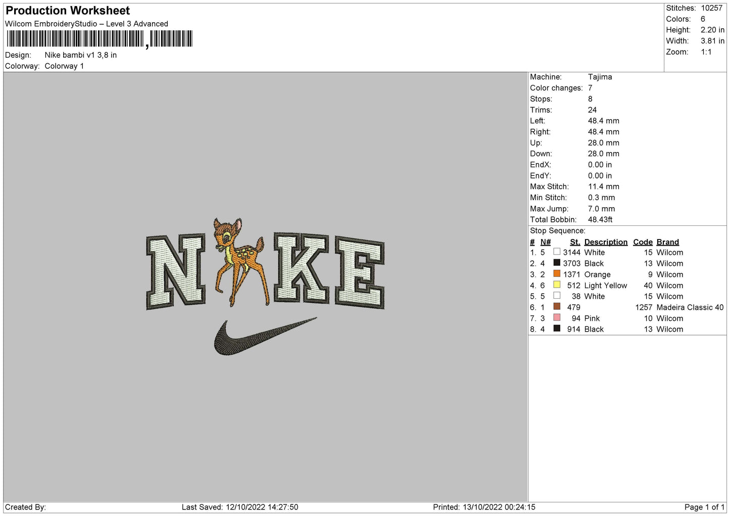 Nike Bambi V1 Embroidery File 6 sizes