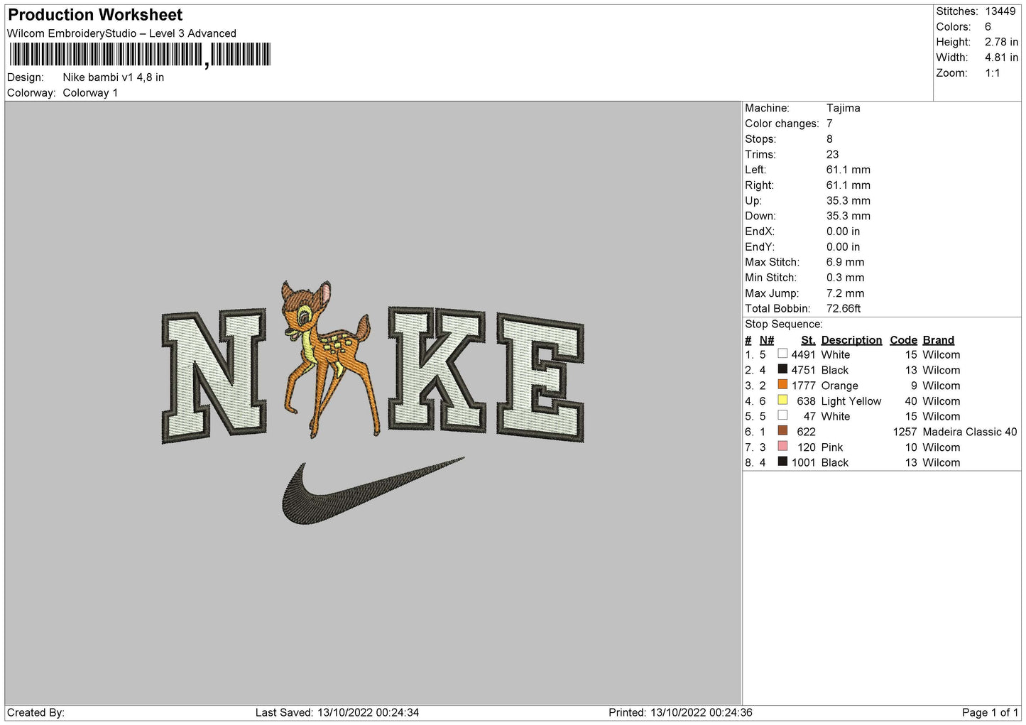 Nike Bambi V1 Embroidery File 6 sizes