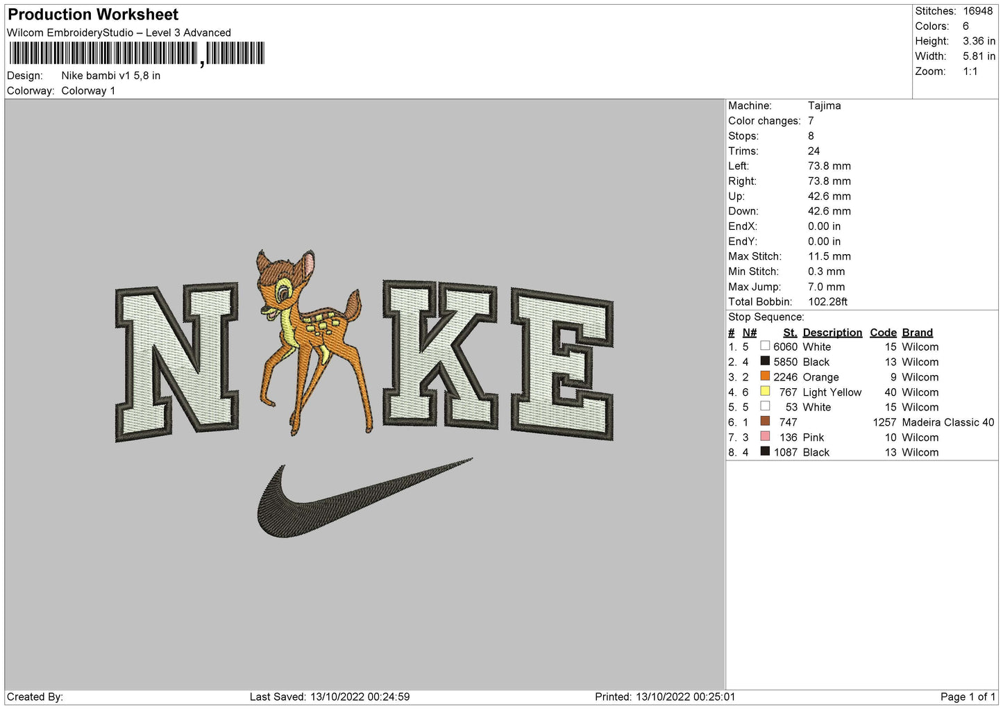 Nike Bambi V1 Embroidery File 6 sizes