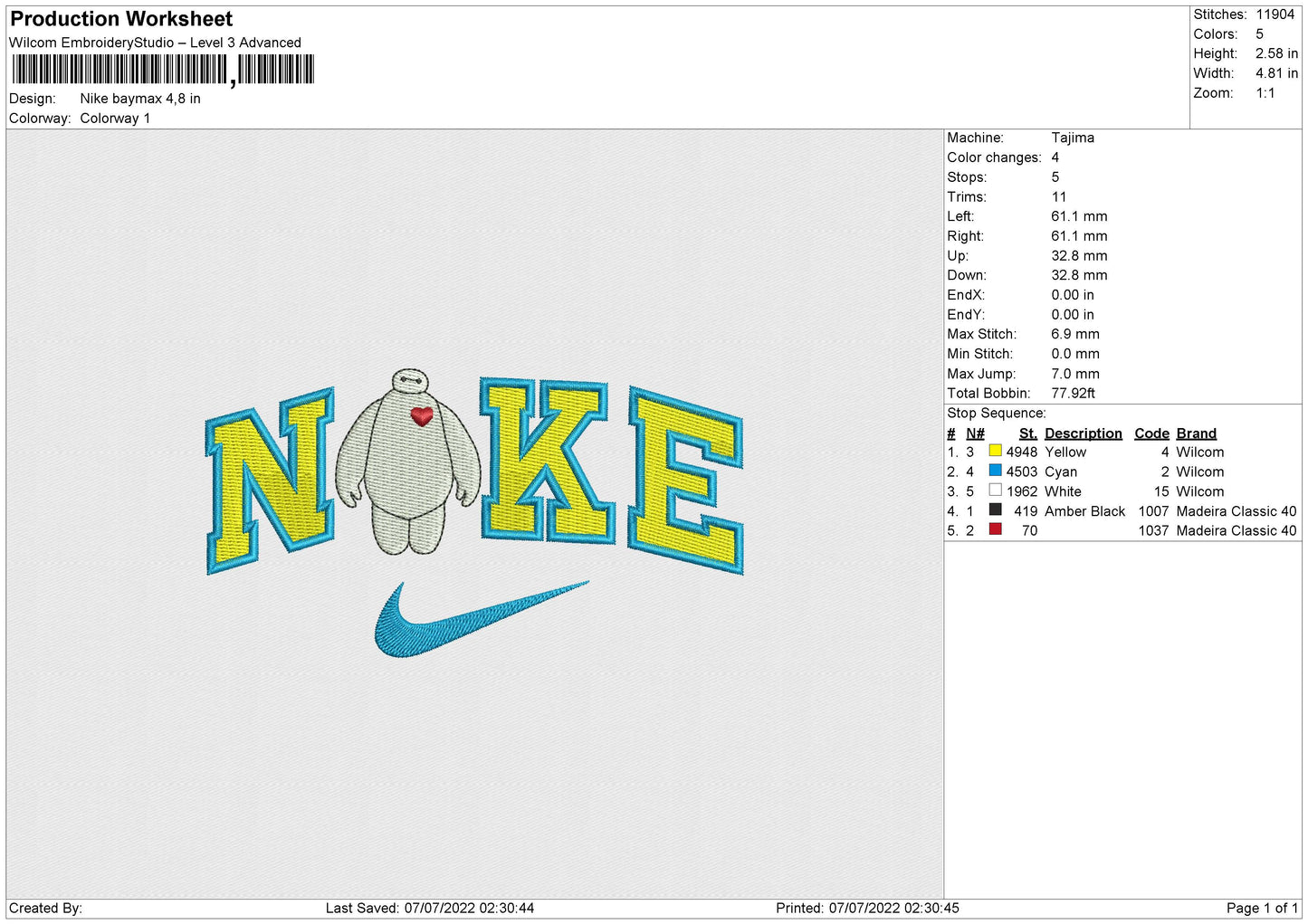 Nike baymax Embroidery Design