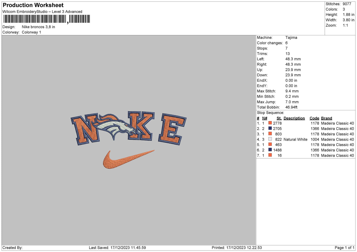 Nike Broncos01 Embroidery File 6 sizes