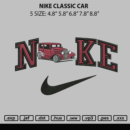 Nike Classic Car Embroidery File 6 sizes