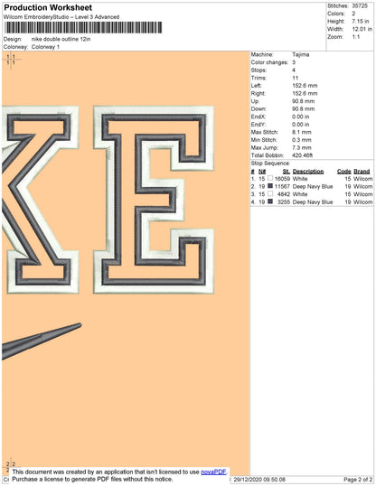 Nike Double Outline Embroidery File 11 Size